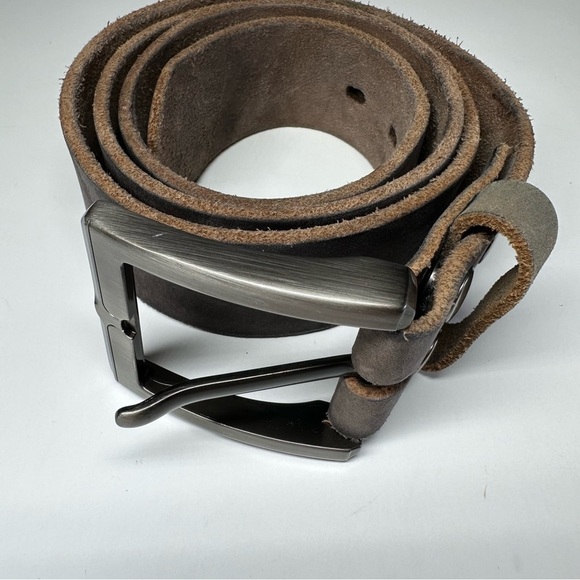 Men's Genuine Full Grain Leather Belt Brown 38-40 Chrome Buckle Classic Casual - Picture 2 of 6